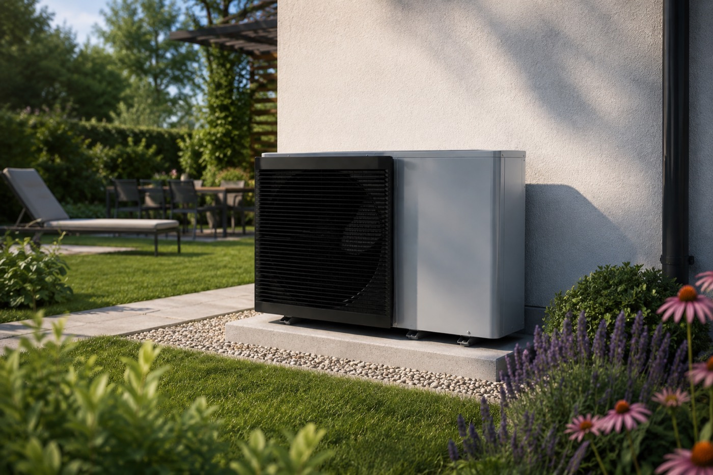 Tepelné čerpadlo Daikin u domu v létě — chladí i topí