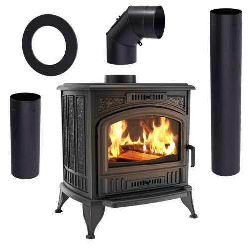 Litinová kamna na dřevo KRATKI K6, průměr 130, 8 kW + příslušenství