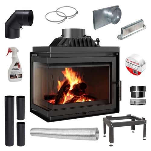 Litinový krb na dřevo KRATKI SIMPLE levý 8 kW, průměr 200 instalační sada2