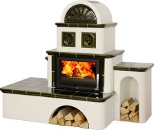 Kachlová pec ABX OXFORD 15 kW, zelená pravá, teplovodní výměník 7 kW