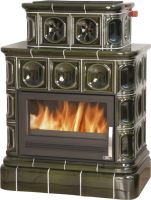 Kachlová kamna na dřevo ABX KARELIE 16,6 kW, zelená, kachlový sokl, teplovodní výměník 10 kW