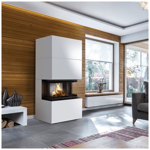 Modulární krb KRATKI NBC/EASY BOX 7 kW, průměr 160 ocelový plášť bílý Se zavíracími dvířky
