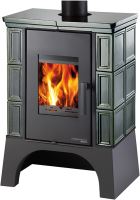 Kachlová kamna EBOLI AL II s výměníkem, vychlazovací smyčka – černá / zelená, výkon 4.0–12