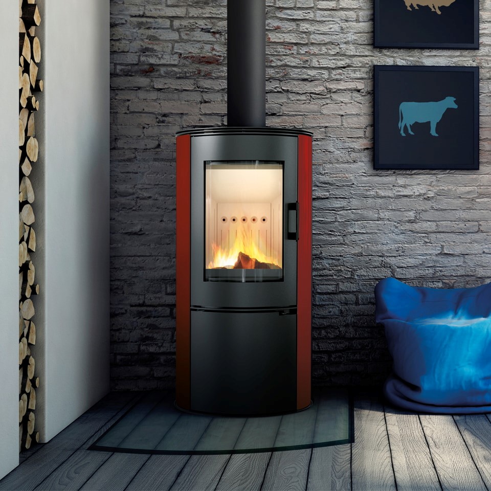 Kachlova kamna na dřevo KRATKI AB S/DR 8 kW, průměr 150 červený černá Thermotec