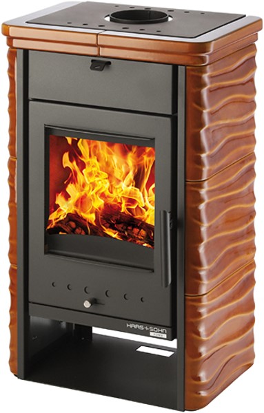 Kachlová kamna SARA – černá / medovník, výkon 3.0–6.4 kW