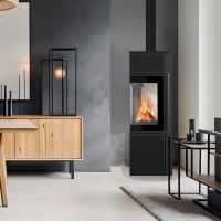 Ocelová kamna na dřevo KRATKI TORA/S 8 kW, průměr 150 křemenný sintr Nero Assoluto