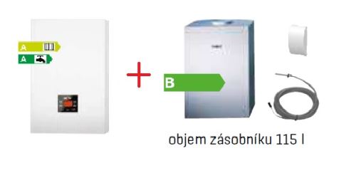 Sestava s kondenzačním kotlem WOLF FGB-35, výkon 4,8 - 35 kW + ohřívač vody, zásobník TUV (bojler) CSW-120 s obsahem 115 litrů